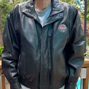 Beautiful Vintage Burk's Bay Leather Men's Jacket with Genesee Brewing Company E